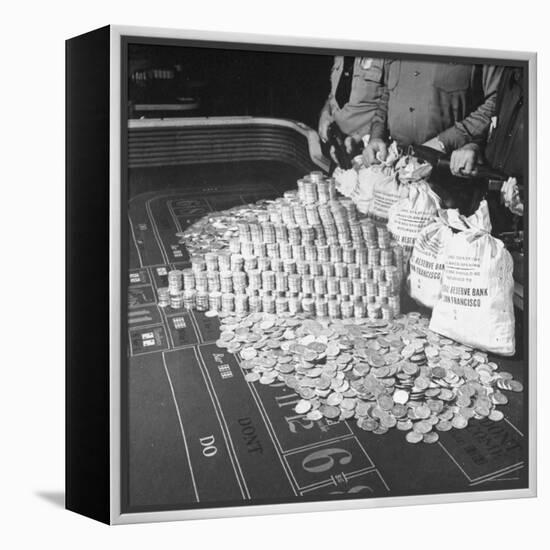 Police Guarding $500,000 in Silver Being Used During a WWII War Bond Rally in a Gambling Casino-John Florea-Framed Premier Image Canvas