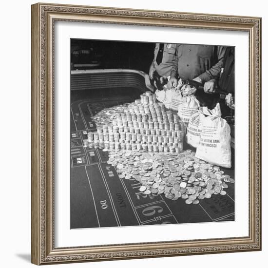 Police Guarding $500,000 in Silver Being Used During a WWII War Bond Rally in a Gambling Casino-John Florea-Framed Photographic Print