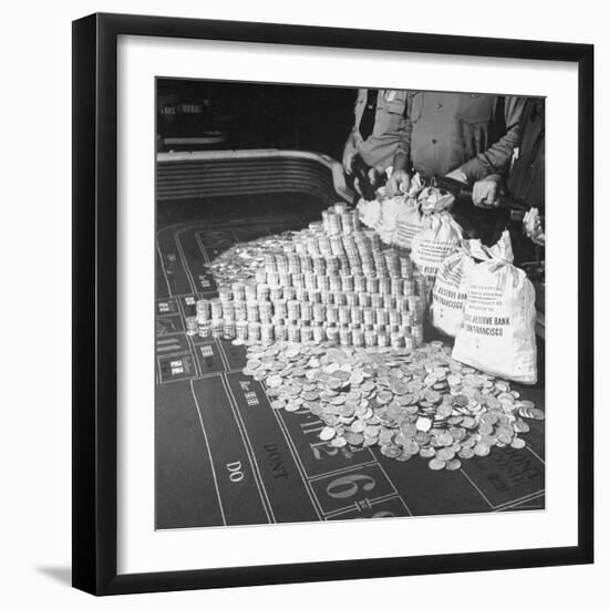 Police Guarding $500,000 in Silver Being Used During a WWII War Bond Rally in a Gambling Casino-John Florea-Framed Photographic Print