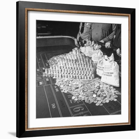 Police Guarding $500,000 in Silver Being Used During a WWII War Bond Rally in a Gambling Casino-John Florea-Framed Photographic Print