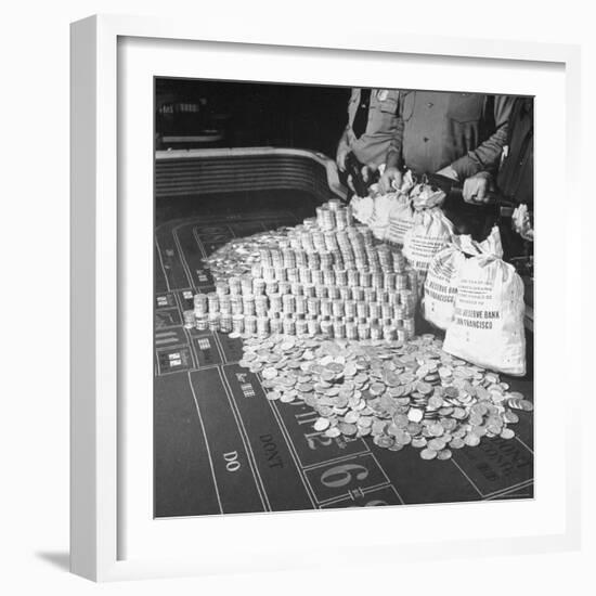 Police Guarding $500,000 in Silver Being Used During a WWII War Bond Rally in a Gambling Casino-John Florea-Framed Photographic Print