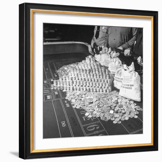 Police Guarding $500,000 in Silver Being Used During a WWII War Bond Rally in a Gambling Casino-John Florea-Framed Photographic Print