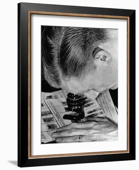 Police Investigator Examining a Set of Fingerprints-Carl Mydans-Framed Photographic Print