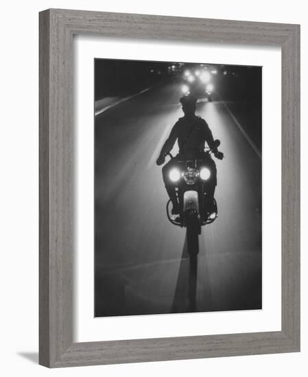 Police Motorcycle Leading Adlai E. Stevenson's Motorcade During His Campaign Tour-null-Framed Photographic Print