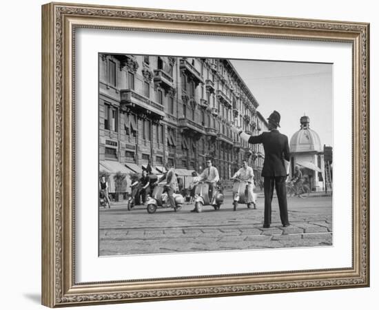 Police Officer Directing Traffic-Dmitri Kessel-Framed Photographic Print