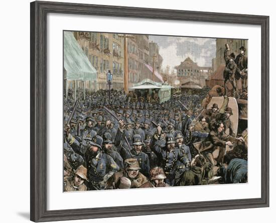 Police Officers Dispersing the Strike of Employees of Streetcar in New York, Usa, March 4, 1886-Prisma Archivo-Framed Photographic Print