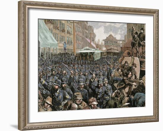 Police Officers Dispersing the Strike of Employees of Streetcar in New York, Usa, March 4, 1886-Prisma Archivo-Framed Photographic Print