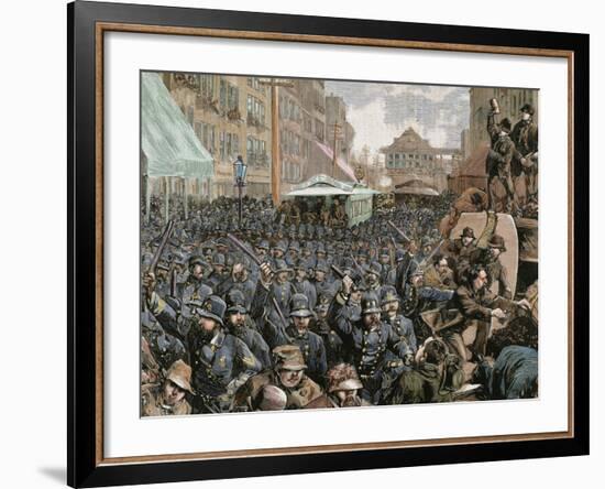 Police Officers Dispersing the Strike of Employees of Streetcar in New York, Usa, March 4, 1886-Prisma Archivo-Framed Photographic Print