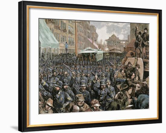 Police Officers Dispersing the Strike of Employees of Streetcar in New York, Usa, March 4, 1886-Prisma Archivo-Framed Photographic Print