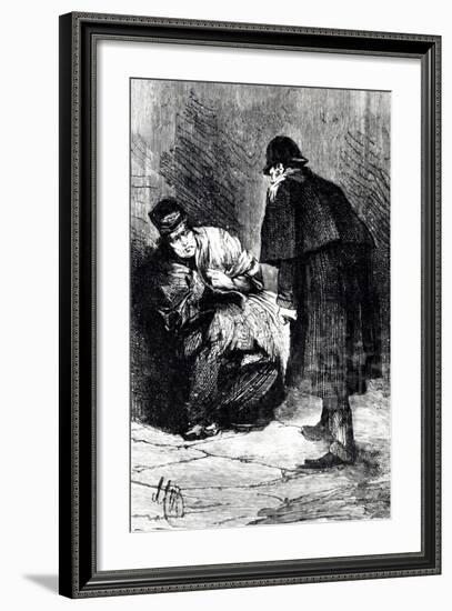 Police Questioning Homeless Person in Course of Investigation for Crimes of Jack Ripper-null-Framed Giclee Print