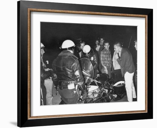 Police Talking to Race Car Enthusiasts at National Hot Rod Assosciation Drag Meet-Ralph Crane-Framed Photographic Print