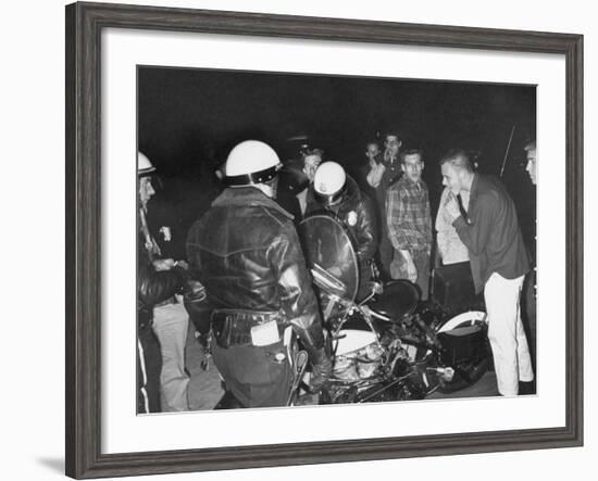 Police Talking to Race Car Enthusiasts at National Hot Rod Assosciation Drag Meet-Ralph Crane-Framed Photographic Print