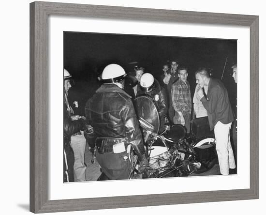 Police Talking to Race Car Enthusiasts at National Hot Rod Assosciation Drag Meet-Ralph Crane-Framed Photographic Print