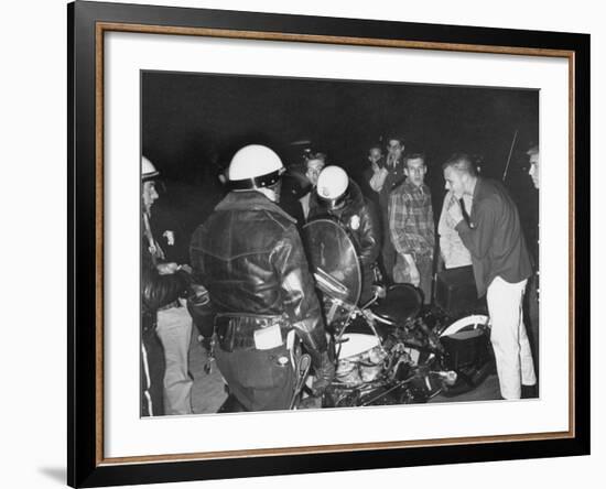 Police Talking to Race Car Enthusiasts at National Hot Rod Assosciation Drag Meet-Ralph Crane-Framed Photographic Print