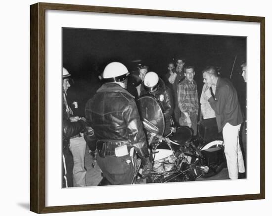 Police Talking to Race Car Enthusiasts at National Hot Rod Assosciation Drag Meet-Ralph Crane-Framed Photographic Print