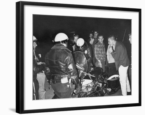 Police Talking to Race Car Enthusiasts at National Hot Rod Assosciation Drag Meet-Ralph Crane-Framed Photographic Print