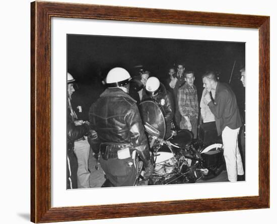 Police Talking to Race Car Enthusiasts at National Hot Rod Assosciation Drag Meet-Ralph Crane-Framed Photographic Print