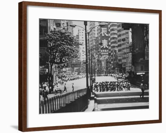 Police Watching Demonstrators before Out-Break of Rioting-null-Framed Photographic Print