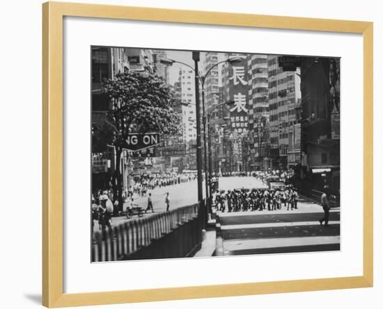 Police Watching Demonstrators before Out-Break of Rioting-null-Framed Photographic Print