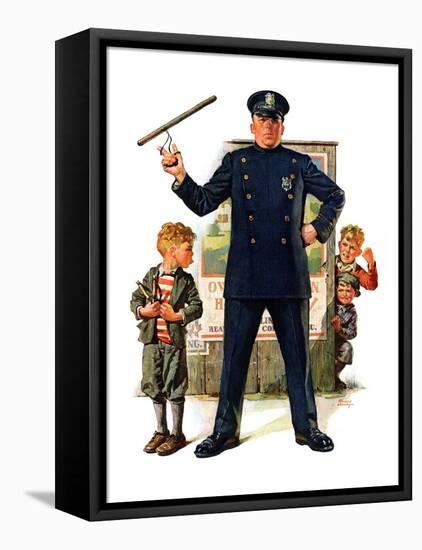 "Policeman and Boy with Slingshot,"March 15, 1930-Frederic Stanley-Framed Premier Image Canvas