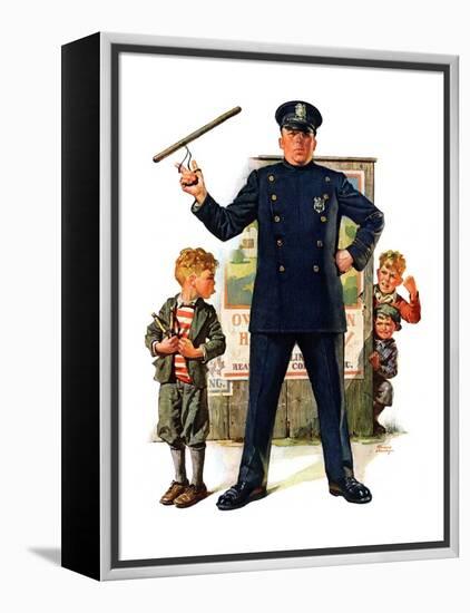 "Policeman and Boy with Slingshot,"March 15, 1930-Frederic Stanley-Framed Premier Image Canvas