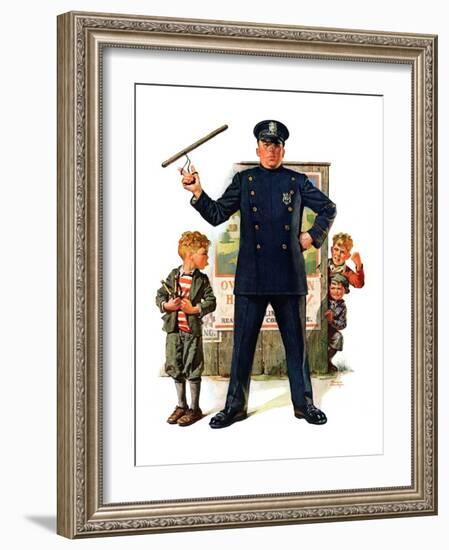 "Policeman and Boy with Slingshot,"March 15, 1930-Frederic Stanley-Framed Giclee Print