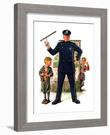 "Policeman and Boy with Slingshot,"March 15, 1930-Frederic Stanley-Framed Giclee Print