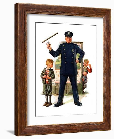 "Policeman and Boy with Slingshot,"March 15, 1930-Frederic Stanley-Framed Giclee Print