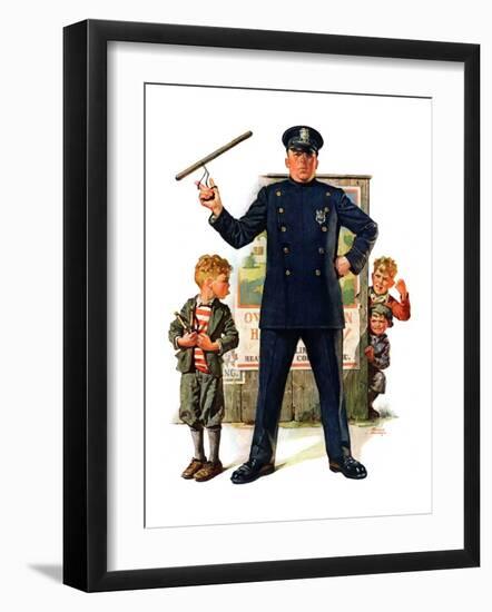 "Policeman and Boy with Slingshot,"March 15, 1930-Frederic Stanley-Framed Giclee Print