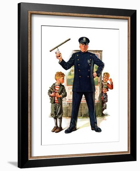 "Policeman and Boy with Slingshot,"March 15, 1930-Frederic Stanley-Framed Giclee Print