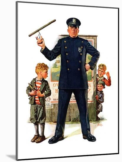 "Policeman and Boy with Slingshot,"March 15, 1930-Frederic Stanley-Mounted Giclee Print