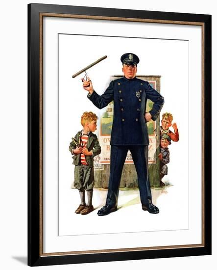 "Policeman and Boy with Slingshot,"March 15, 1930-Frederic Stanley-Framed Giclee Print