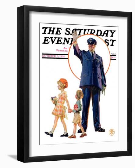 "Policeman and School Children," Saturday Evening Post Cover, October 3, 1931-Joseph Christian Leyendecker-Framed Giclee Print