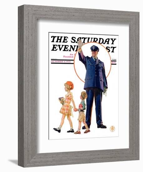 "Policeman and School Children," Saturday Evening Post Cover, October 3, 1931-Joseph Christian Leyendecker-Framed Giclee Print