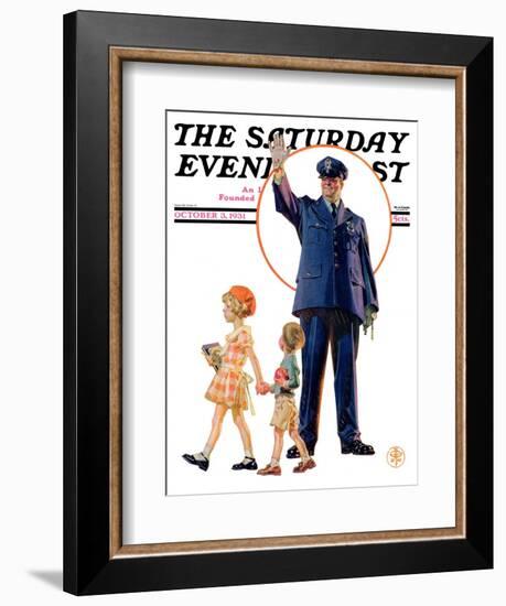 "Policeman and School Children," Saturday Evening Post Cover, October 3, 1931-Joseph Christian Leyendecker-Framed Giclee Print