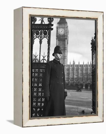 Policeman on Duty Outside the Houses of Parliament and Big Ben in London-null-Framed Premier Image Canvas