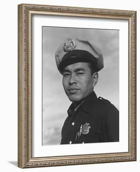 Policeman Sam Bozono at Manzanar, 1943-Ansel Adams-Framed Photographic Print