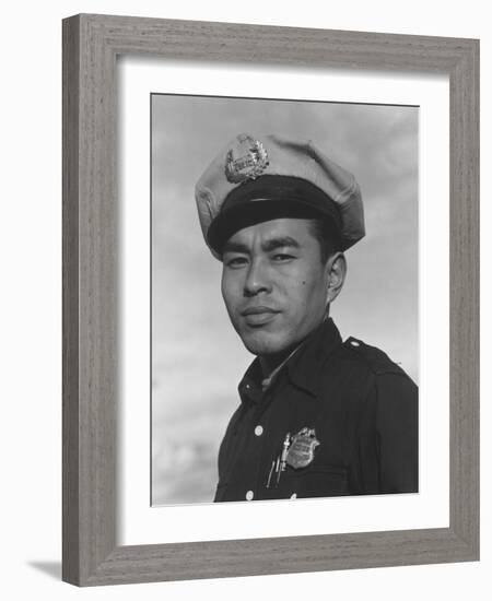 Policeman Sam Bozono at Manzanar, 1943-Ansel Adams-Framed Photographic Print