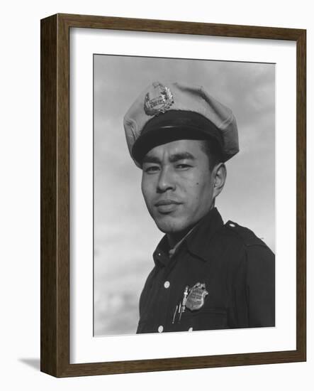 Policeman Sam Bozono at Manzanar, 1943-Ansel Adams-Framed Photographic Print