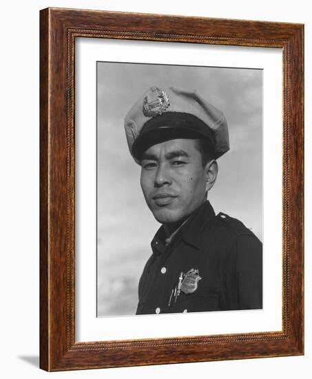 Policeman Sam Bozono at Manzanar, 1943-Ansel Adams-Framed Photographic Print