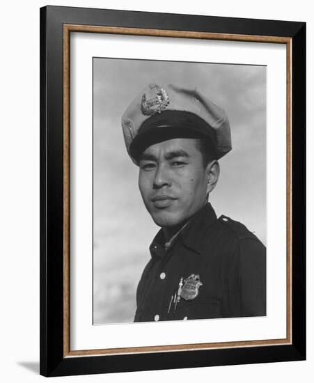 Policeman Sam Bozono at Manzanar, 1943-Ansel Adams-Framed Photographic Print