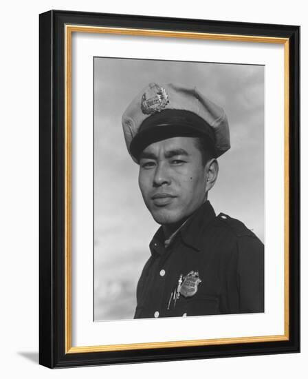 Policeman Sam Bozono at Manzanar, 1943-Ansel Adams-Framed Photographic Print