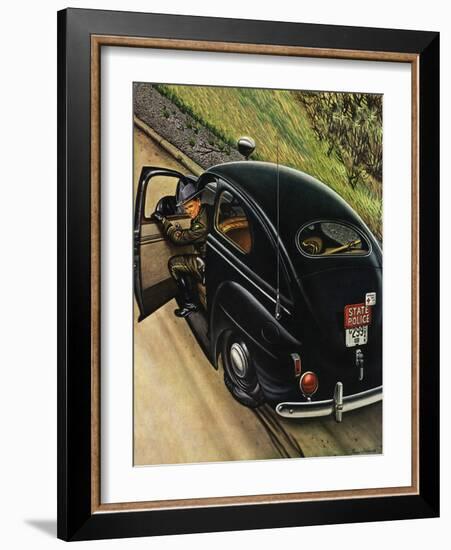 "Policeman with Flat Tire," March 24, 1945-Stevan Dohanos-Framed Giclee Print