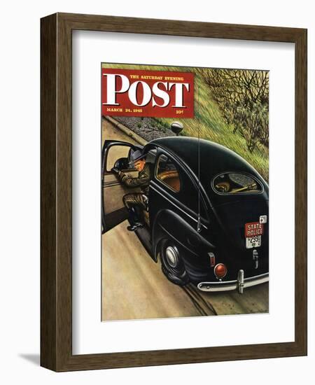 "Policeman with Flat Tire," Saturday Evening Post Cover, March 24, 1945-Stevan Dohanos-Framed Giclee Print