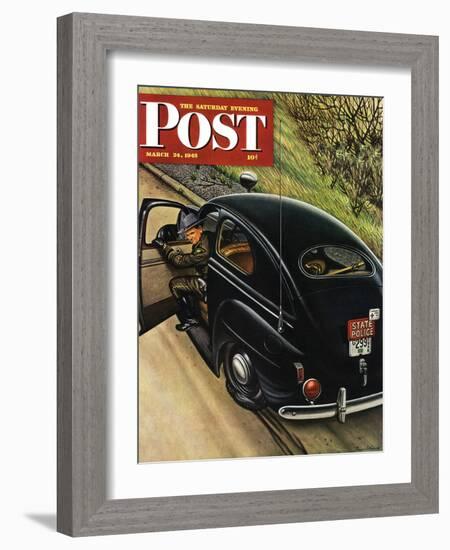 "Policeman with Flat Tire," Saturday Evening Post Cover, March 24, 1945-Stevan Dohanos-Framed Giclee Print