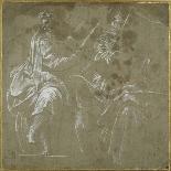 Two Bearded Prophets Seated, Holding Open Books-Polidoro da Caravaggio-Mounted Giclee Print