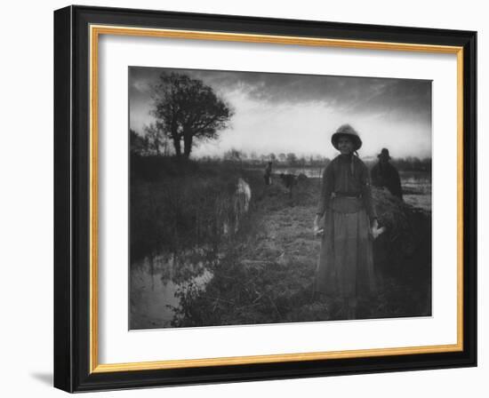 Poling the Marsh Hay, 1886 platinum print from glass negative-Peter Henry Emerson-Framed Giclee Print