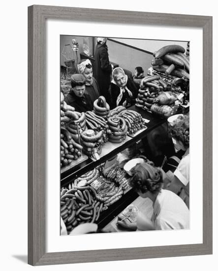 Polish Sausage Store Customers Have 60 Varieties from Which to Choose-John Dominis-Framed Photographic Print