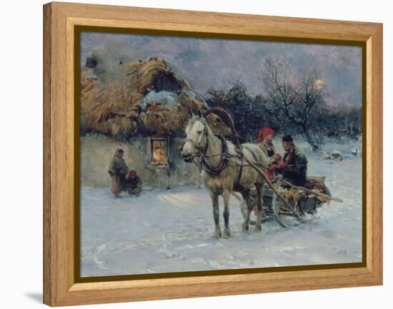 Polish Winter Landscape with Sleds-Alfred von Wierusz-Kowalski-Framed Premier Image Canvas