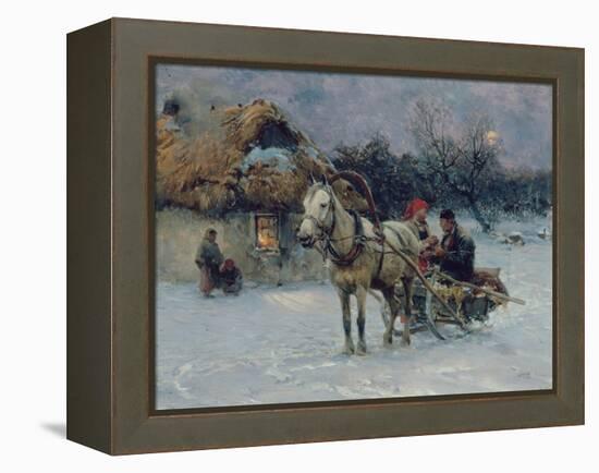 Polish Winter Landscape with Sleds-Alfred von Wierusz-Kowalski-Framed Premier Image Canvas